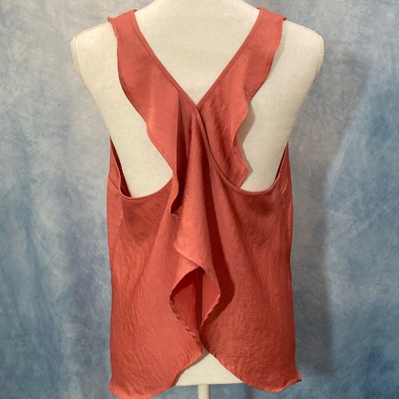 💜2for$35💜 Express Women's Coral Ruffled Cross-Back V-Neck Tank Top Lightweight - Picture 5 of 11